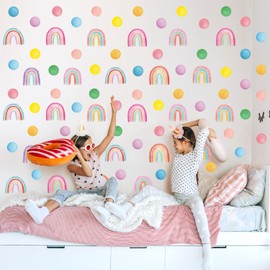 DECOWALL DSL-8059 103pcs Rainbow Polka Dots Wall Stickers Boho Decals Removable for Kids Girls Boys Room Bedroom Nursery Classroom Art Home Décor Decoration