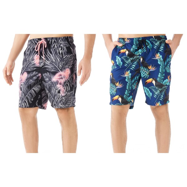 TEX2FIT 2-Pack Men's Swim Shorts with Pockets, Quick Dry Swim