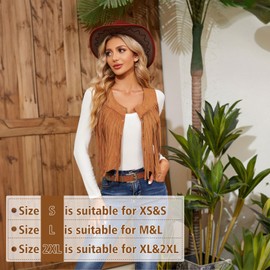 WERFORU Fringe Vest Women Faux Suede Open-Front Vintage Tassel Vest Coat Sleeveless 70s Hippie Boho Western Jacket,Coffee, M/L