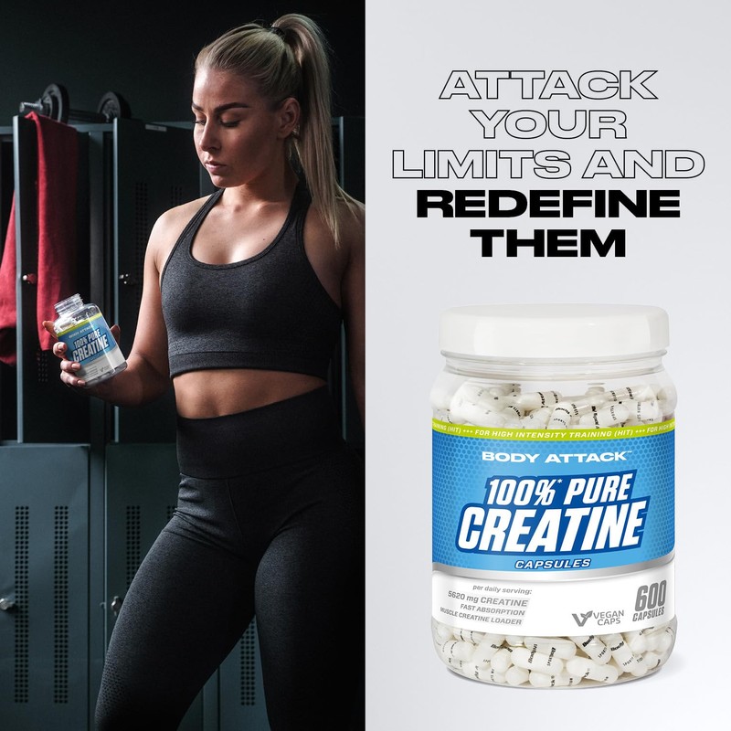 Body Attack 100 Pure Creatine Capsules, 240 Capsules, 1 Pack