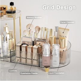 Lulltou Rotating Makeup Organizer Countertop with Perfume Tray for Vanity, 2-in-1 Cosmetic Organizer and Storage Holder, Large Desk Makeup and Skincare Organizers for Counter Bathroom Dresser