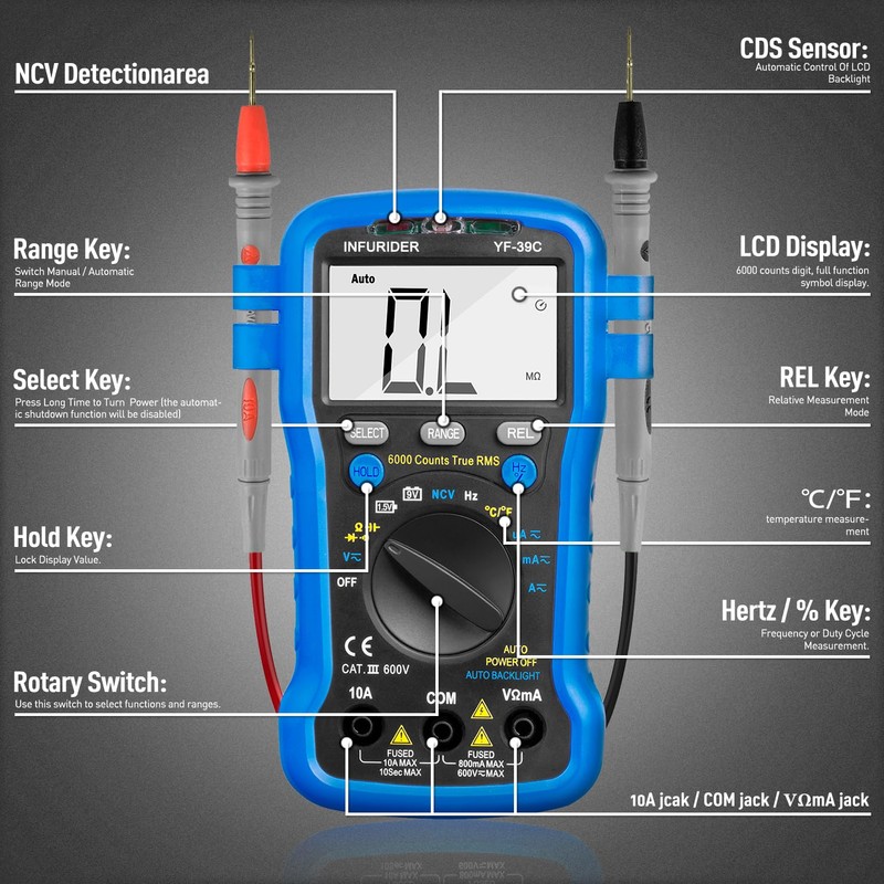 Digital Multimeter INFURIDER YF-39C 6000 Counts TRMS Auto Ranging Voltmeter