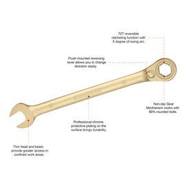 STARWORK 6-Point Metric 15° Offset GPlating™ Reversible, Non-Slip, Long Pattern, Ratcheting Combination Wrench 17mm