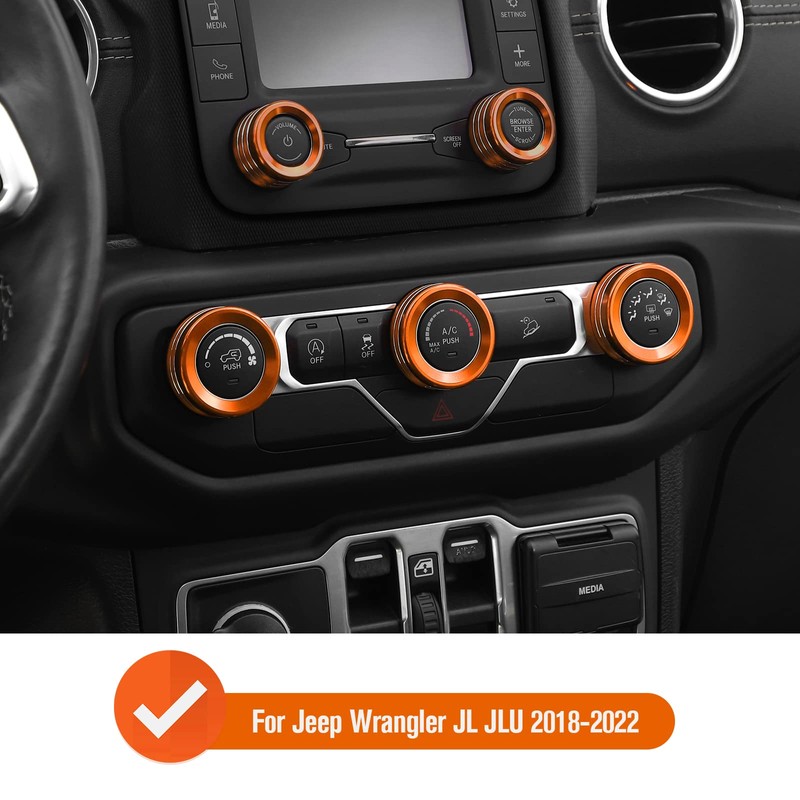 JeCar Center Console Switch Knob Cover AC/Headlight Button Trim Aluminum