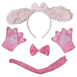 Petitebella Long Ear Dog Headband Bowtie Tail Gloves 4pc Costume 1-10y (Pink Poodle, 5-10 Years)