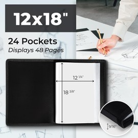 Dunwell 12x18 Art Portfolio Binder with Mounting Paper (Black), Large Portfolio Folder for Artwork Storage, 24 Clear Sleeves Display 48 Pages, 12 x 18 Presentation Book, Acid-Free Poly