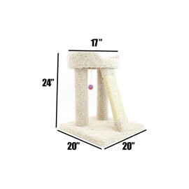 Maykoosh French Flair Elevated Cat Scratch Post with Cat Bed, Compact and Stylish Elevated Cat Bed with Plush Carpet and Sisal Scratching Post, Perfect for Sleep and Play Light Gray