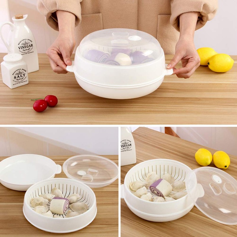 1-Tier Microwave Steamer Heating Steamer for Home Kitchen White (Round)