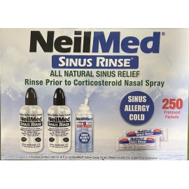 NeilMed Sinus Rinse Kit 250 Premixed Packets + 2 Bottles + NASAMIST SALINE SPRAY