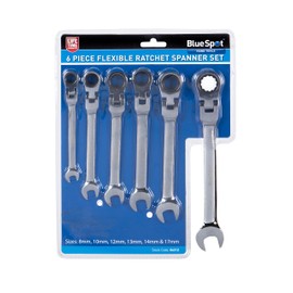 Blue Spot 04312 6 Piece Flexible Head Ratchet Spanner Set, Multi-Colour, Set of 6