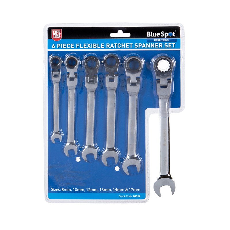 Blue Spot 04312 6 Piece Flexible Head Ratchet Spanner Set,