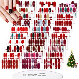 XEAOHESY 30 Sheets Red Series Christmas Nail Polish Strips Full Nail Wraps for Women Holiday Nail Art Self-Adhesive Santa Claus Snowflake Christmas Nail Strips with Nail File