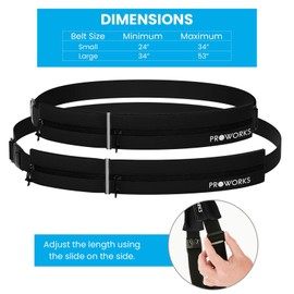 Proworks Sports Running Belt Bag with Adjustable Waist Strap, Twin Zipper Storage Pouch & Reflective Strip | Compatible with Most Phones Models - Black - Large - 34" - 53"