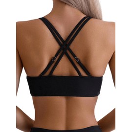 SOLY HUX Women's Bikini Top Spaghetti Strap Criss Cross Back Bathing Suit Tops Swimsuit Solid Black Medium