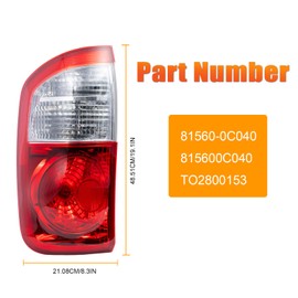 815600C040 Waterproof Tail Light Assembly Compatible With 2004 2005 2006 Toyota Tundra Limited SR5 Double Cab w/Standard Bed, Replaces 815600C040 TO2800153 (Left, Driver Side)