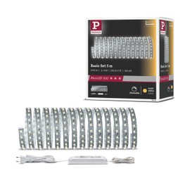 Paulmann 70604 LED Stripe MaxLED 500 Basisset 5m Warmweiß 2700K 30W 230/24V 60VA Silber LED Lichtband Lichtstreifen Lichtschlauch