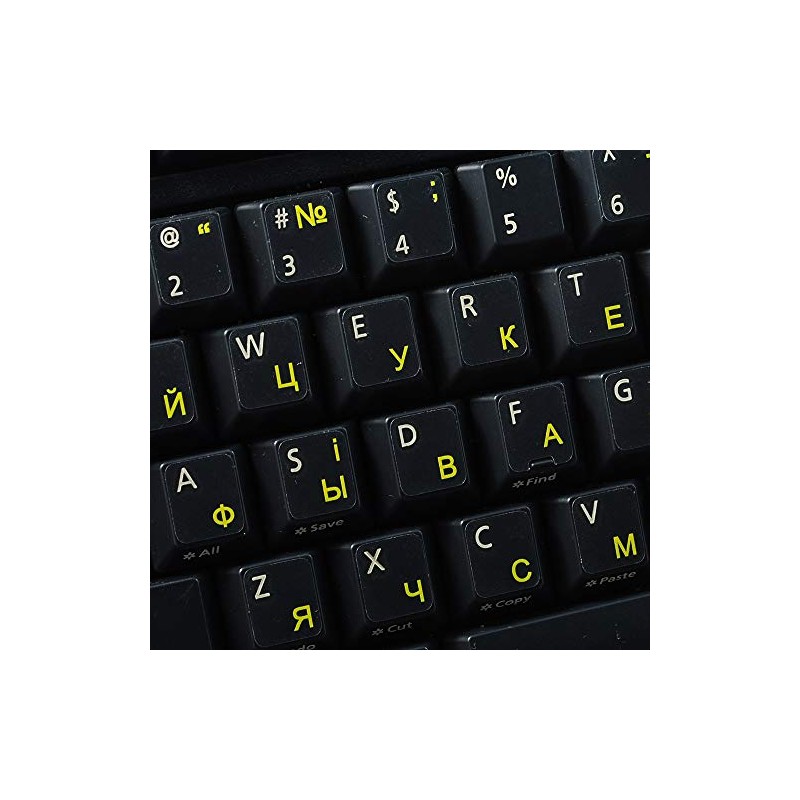Ukrainian Russian Cyrillic Keyboard Labels Layout with Yellow Lettering ON