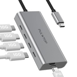 PULWTOP 5 in 1 USB-C Hub 4x Type-C USB C 3.2 Gen2 10Gbps High Speed Data Transfer Port (Not Video Output and Charging)+ USB C PD100W Rapid Charge Port (Not Support Video Output and Data Transmission),