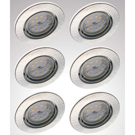 Trango Set of 6 LED Recessed Spotlights Brushed Aluminium Round 6729-069MOSD Including 6x 5 Watt 3 Levels Dimmable LED Module 3000 K Warm White Recessed Ceiling Spotlight