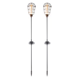 Alpine Corporation 34" Tall Outdoor Solar Powered Edison Bulb Garden LED Stake - Set of 2