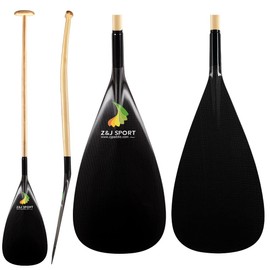 Z&J SPORT Outrigger Canoe Paddle Wooden Shaft, Tahiti Style Hybrid OC Paddle with T-Handle, Durable OC Paddle for Waka AMA, va’a, Bent Shaft & 12 Degree Blade (M,50")