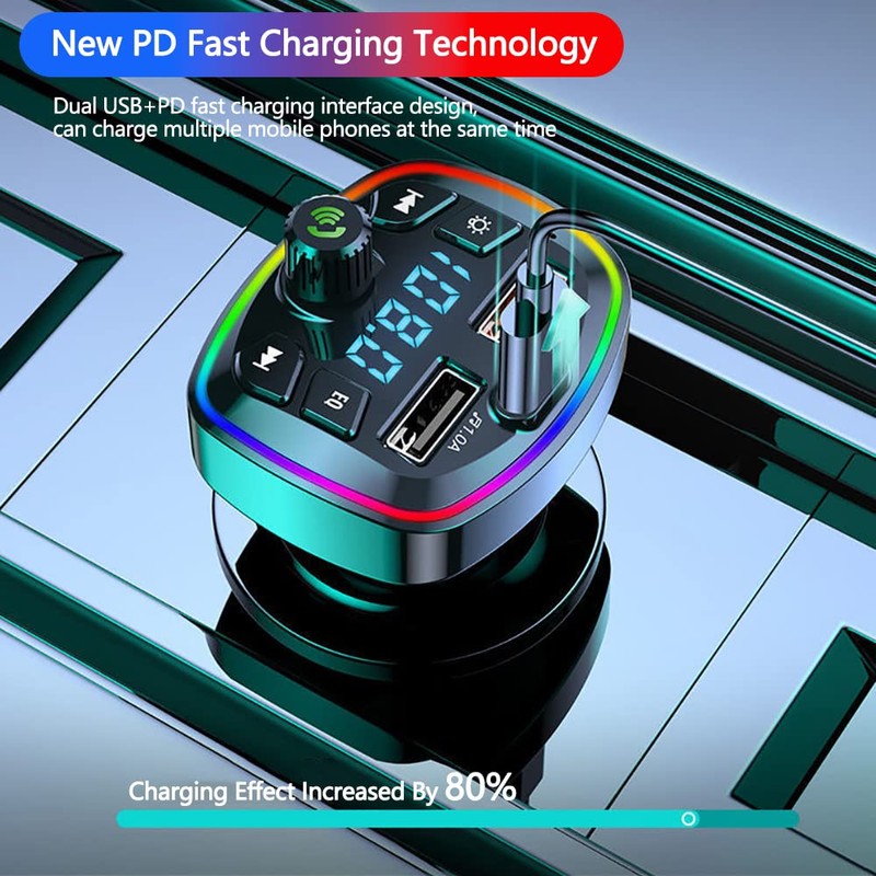 FM Transmitter Car Bluetooth Music Play 2 USB Port Charger