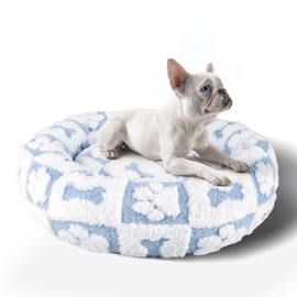 Due Felice Donut Dog Bed for Medium Dogs 31 Inch Round Claming Round Dog Beds Circle Cuddler Pet Bed Fluffy Warm Soft Round Bed Removable Washable Cover Anti-Slip Bottom, Blue Paw Bone