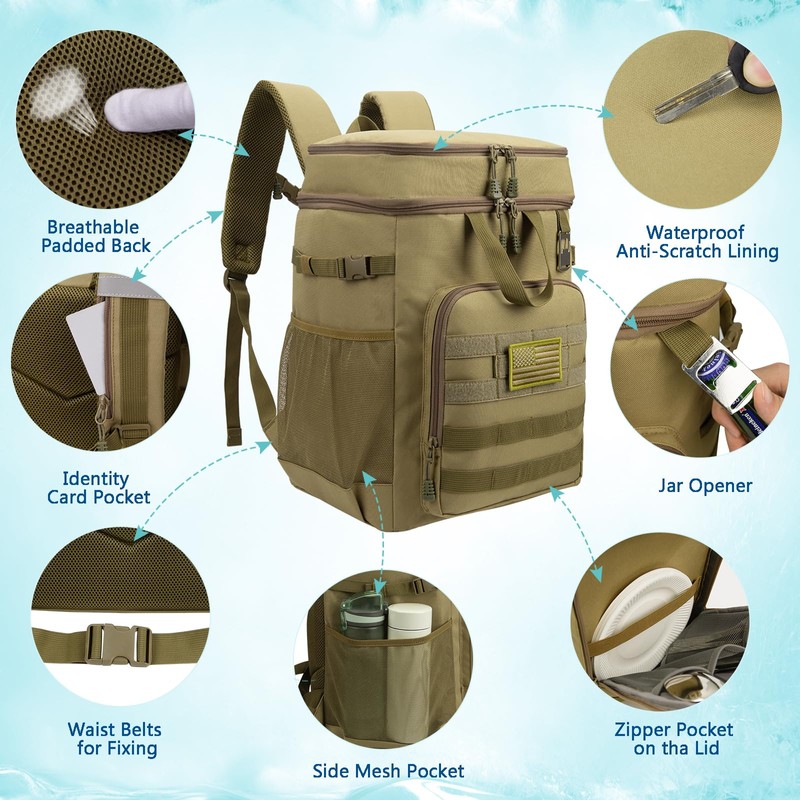 Pyrrhus 43L Cooler Backpack 45/55 Cans Insulated Leak Proof Tactical