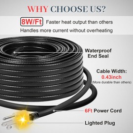 MAXKOSKO Gutter Heater for Roof Snow Melting, Self Regulating Heating Cable with 6 ft Lighted Plug, 120 V 8 w/ft, 12 ft Heating Cable