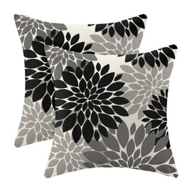 CXMEIFLY Black Grey Gray Pillow Covers 16x16 Inch Set of 2 Dahlia Floral Decor Throw Pillows Summer Modern Geometry Flower Outdoor Decorative Cushion Cases for Sofa Couch Bed Decorations