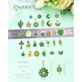 YETOOME 30 Pcs Mixed Enamel Green Theme Charms Pendants for Earrings Necklace Bracelet Jewelry Making and Crafting