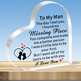 JMIMO Boyfriend Gifts Romantic Birthday Anniversary Valentines Love Gifts for Him Boyfriend Husband Heart Shaped Acrylic Keepsake for Boyfriend To My Man Gifts