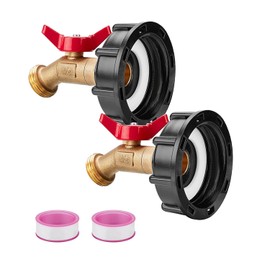 2 Pack 275-330 Gallon IBC Tote Water Tank Adapter Coarse Thread + Lead-Free Brass Hose Faucet Water Shut-Off Valve with Ball (1/2" Male NPT Inlet ×3/4" GHT Outlet) - with Garden Hose Quick Connectors