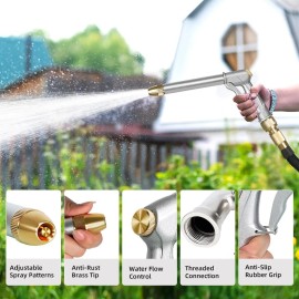 Hamirah Garden Hose Nozzle Sprayer100% Heavy Duty Metal High Pressure Water Silver