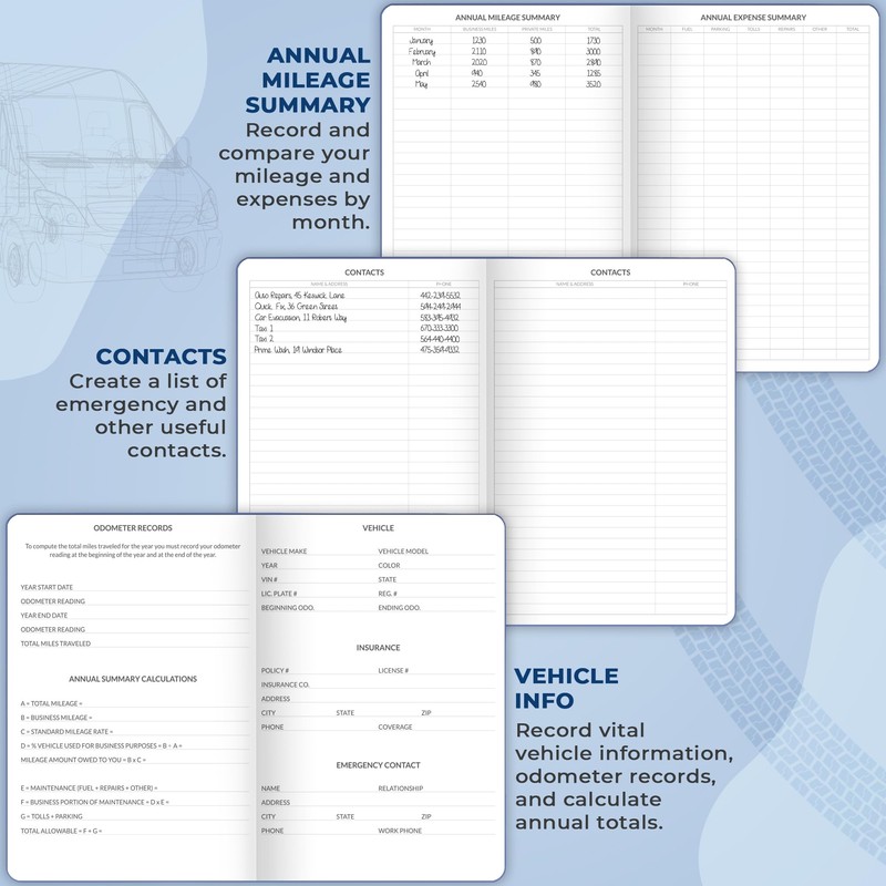 Skyline Auto Mileage Log Book – Vehicle Logbook with Expense