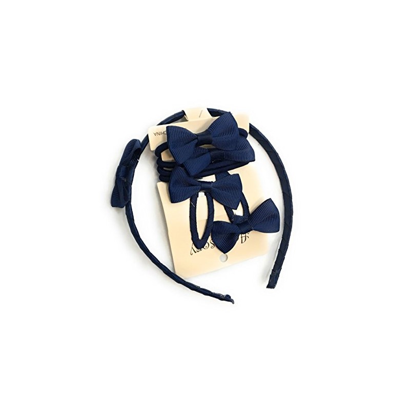 7 PIECE SCHOOL COLOURS Hair Bow Snap Clips SET ALICE