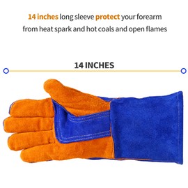 Cxqunzon Leather Welding Gloves - Thick Premium Cow Split Leather, Heat & Fire Resistant, Pot Holders For Oven,TIG/MIG Welding, Grilling, BBQ&Fireplace,Tig Welder, Animal Handling