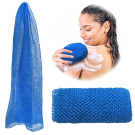 Adeton African Net Sponge, Exfoliating Body Scrubber, Body Exfoliator, Long Net Sponge, 17 Colors, Sapo, Shower Bath Accessories, Back Foot Scalp Scrub, Flat Dead Skin Remover Body Wash (Sky Blue)