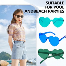 WRNZL Black Blue Teal Green Heart Sunglasses Heart Shaped Glasses Valentines Bachelorette Halloween Plastic Rimless Clear Fun Rave Party Favors Decorations Glasses 4 Pairs Bulk Women Men