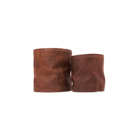 Crafted Leather & Lifestyle Small 100% Cow Leather Cognac Flower Pot