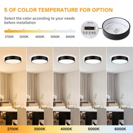 Goomavi Dimmable Black Flush Mount Ceiling Light, 5CCT 2700K-6000K Modern Overhead Close to Ceiling Light Fixtures, 15.8IN Minimalist Round LED Ceiling Lamp for Bedroom, Kitchen, Hallway, Laundry Room