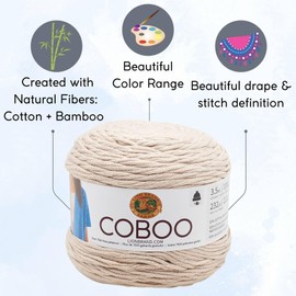Lion Brand Coboo Tan 835-123 (6-Skeins - Same Dye Lot) DK Light Worsted #3 Cotton, Bamboo Yarn for Crocheting and Knitting - Bundle with 1 Artsiga Crafts Project Bag
