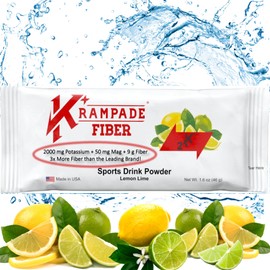 Krampade Fiber Supplement Electrolytes Powder - 9g Prebiotic Fiber + 2000mg Potassium Supplement + Magnesium | Cramp Relief | Hydration Packets| Digestive Health Support