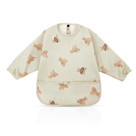 Vicloon Baby Bibs with Sleeves, Long Sleeves PU Waterproof Bibs Unisex Feeding Bibs Apron, Baby Drool Bibs for Infant Toddler 6 Months to 12 Months（Brown）