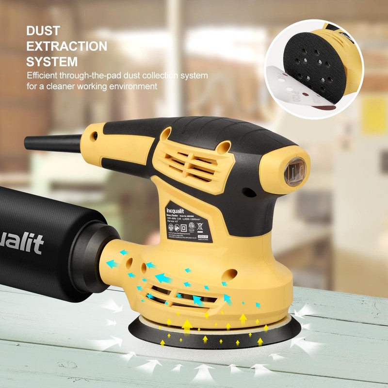 Inequalit Random Orbital Sander, 2.4Amp 5-Inch Corded Palm Sander, Max