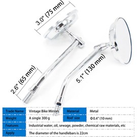 Vintage Bike Mirror Metal bicycle mirrors for handlebars Rearview Mirror Cruiser Bike Mirror Electric Bike mirror Side Mirror Galvanized Steel Frame for The Retro Bike Parts