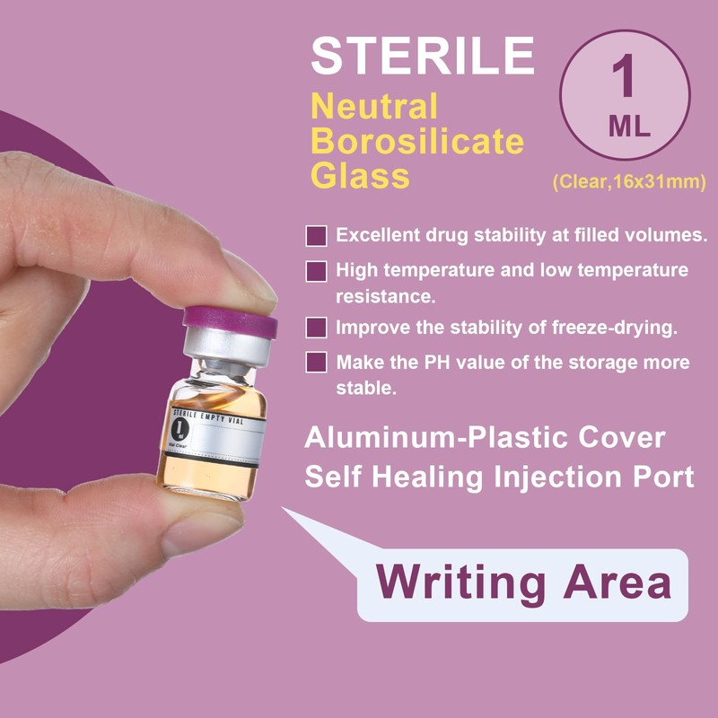 Threlaco 20 Pcs 1ml Sealed Sterile Empty Vials with Self