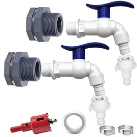 CHENGLAI 2 Pack 1/2" Rain Barrel Spigot Kit with PVC Bulkhead Fitting Hole Saw and Thread Seal Tape, Rain Barrel Faucet Kit for Water Tanks, Tubs, Garden Barrels