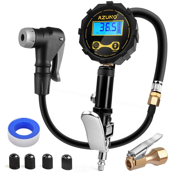 AZUNO Digital Bicycle Tire Inflator Gauge with Auto-Select Valve Type - Presta and Schrader Air Compressor Tool