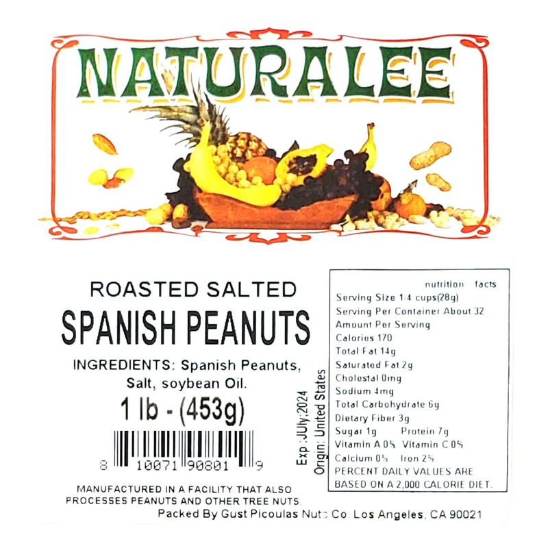 Naturalee Peanuts, With Skin Spanish Peanuts 1 lbs - Roasted